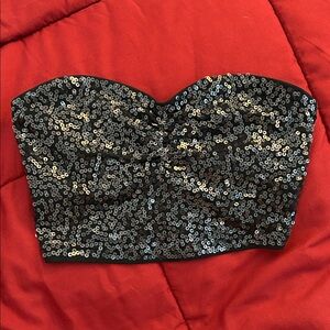 Express Black Sequin Strapless Bandeau Top